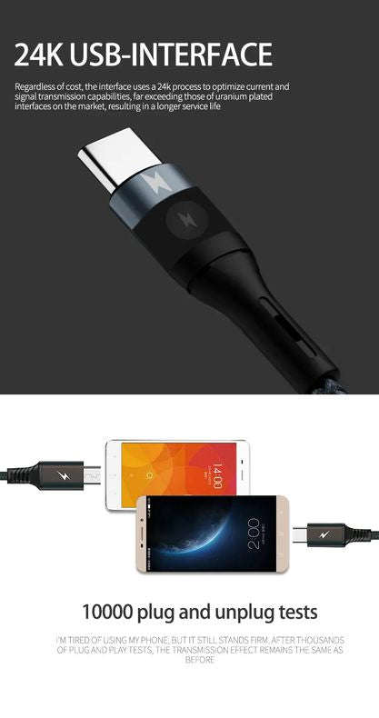 Aivr K371 3-in-1 Fast Charging Type C / Micro USB / iOS Lightning Cable - 2m