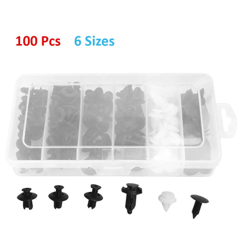 100Pcs Assorted Car Body Plastic Push Retainer Pin Rivet Fasteners Kit