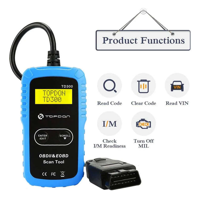 TOPDON TD300 OBD2 Scanner Code Reader with Engine Light Turn-Off, I/M Readiness Check, 7000 DTC D...