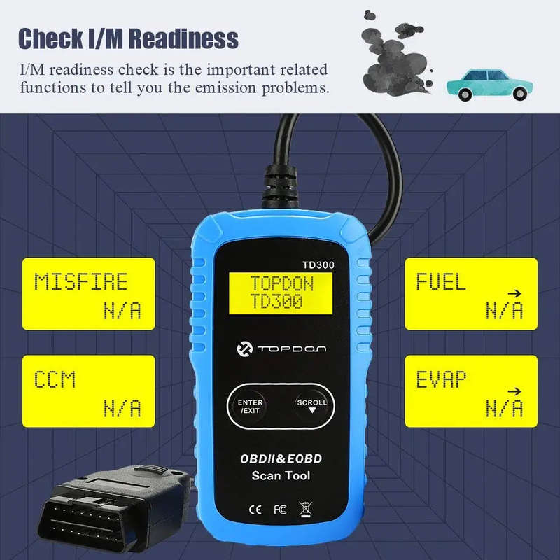 TOPDON TD300 OBD2 Scanner Code Reader with Engine Light Turn-Off, I/M Readiness Check, 7000 DTC D...