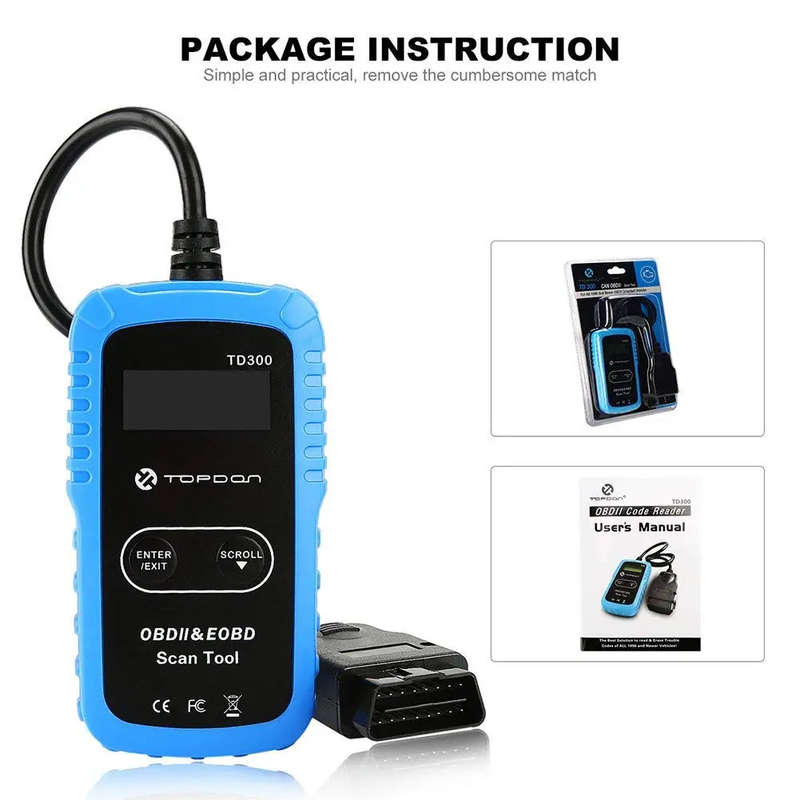 TOPDON TD300 OBD2 Scanner Code Reader with Engine Light Turn-Off, I/M Readiness Check, 7000 DTC D...