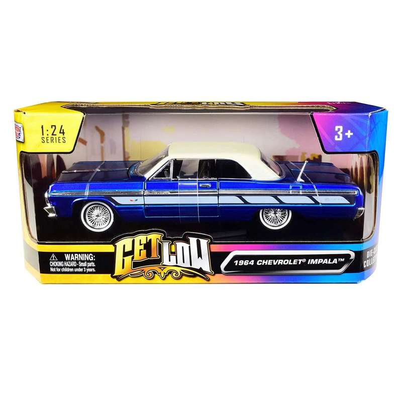 Motormax Get Low Series Diecast Scale Model  1964 Chevrolet Impala Scale 1:24 - Metallic Blue