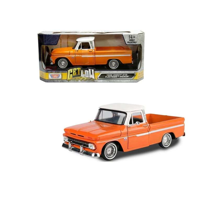 Motormax  1966 Chevy C10 Fleetside Pickup Orange Scale 1:24