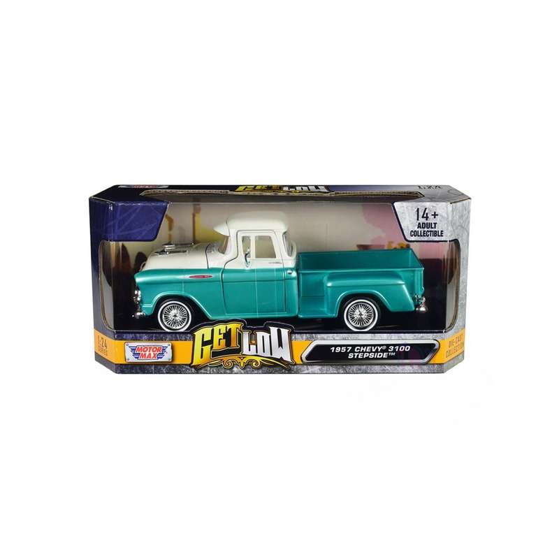 Motormax Get Low 1:24 Scale 1957 Chevy® 3100 Stepside Pickup Truck Pearl Green Diecast