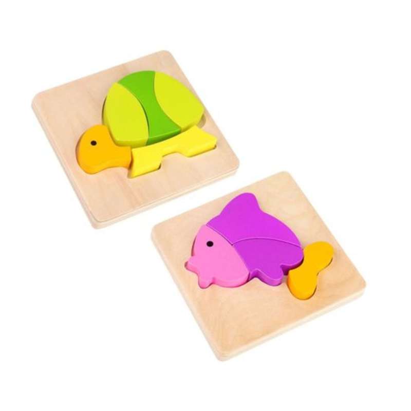 Two Wooden Mini Puzzle's with Chunky Pieces - Fish and Turtle