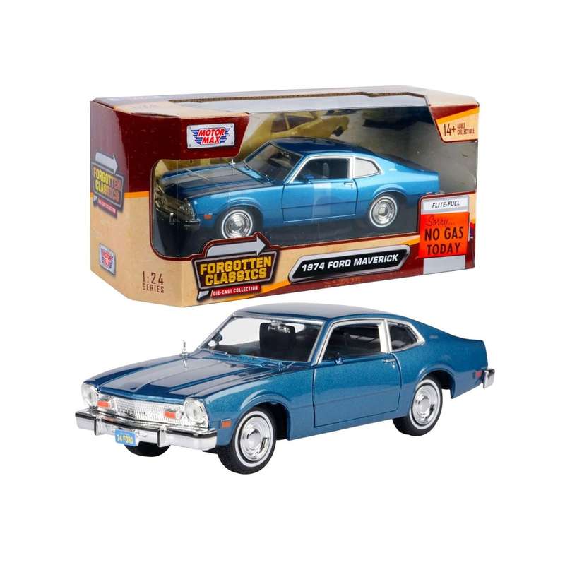 Motormax 1974 Ford Maverick Blue "Forgotten Classics" Series Scale 1:24 Diecast Model Car