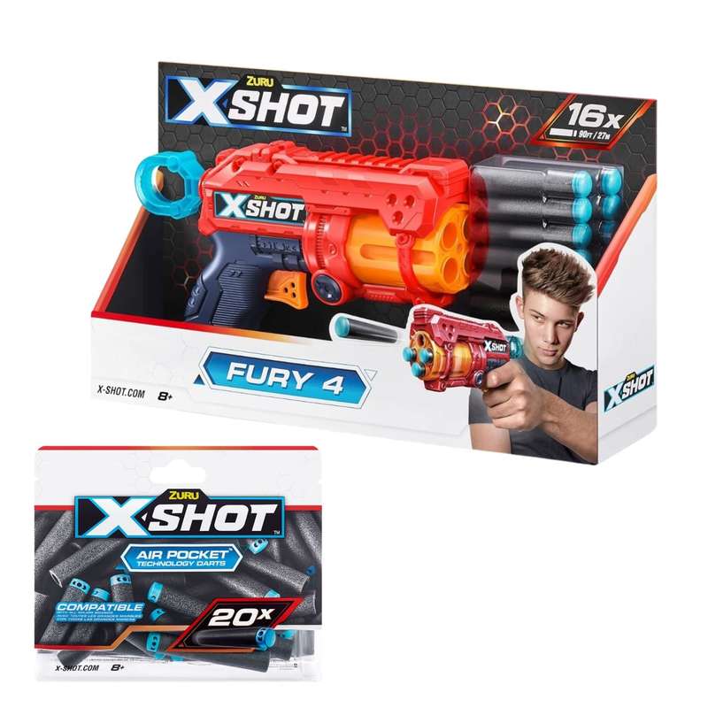 ZURU X-Shot Excel Fury 4 plus bonus 20 Dart Refill Pack