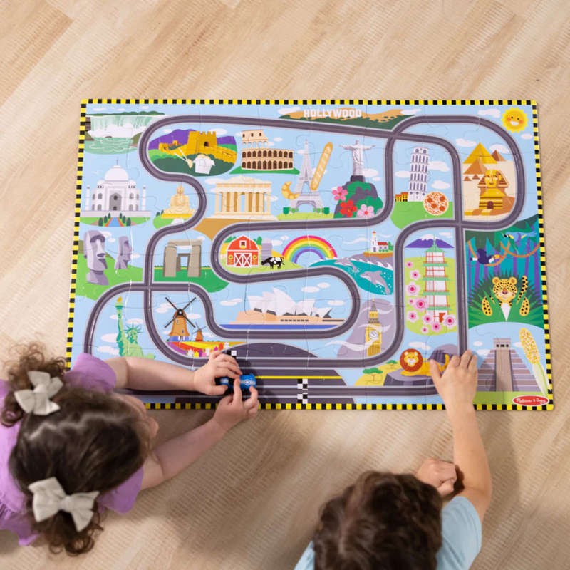 Melissa & Doug Race Around the World Tracks Floor Puzzle  48 Pieces