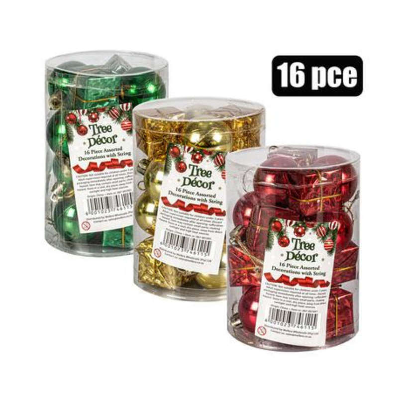 XMAS Tree Decor Balls, Gift 16pc Assorted