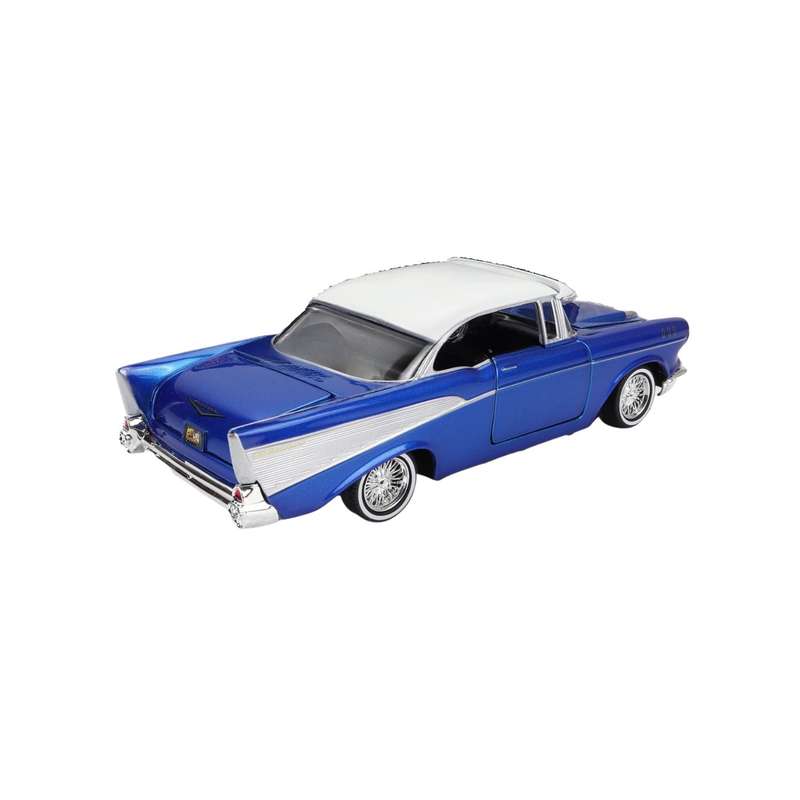 Motormax Get Low Series Diecast Scale Model  1957 Chevy Bel Air - Candy Blue / White Scale 1:24