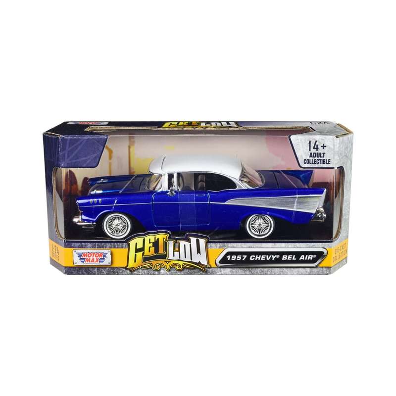 Motormax Get Low Series Diecast Scale Model  1957 Chevy Bel Air - Candy Blue / White Scale 1:24
