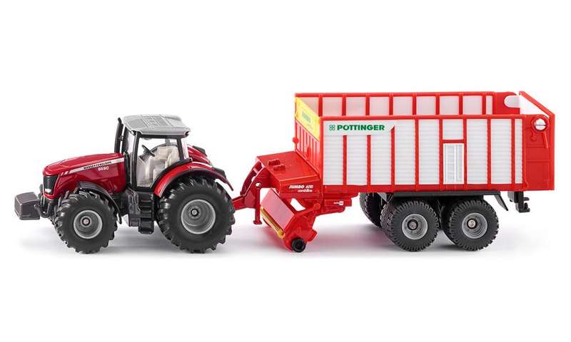 Siku Massey Ferguson tractor with Pöttinger Jumbo 1:50