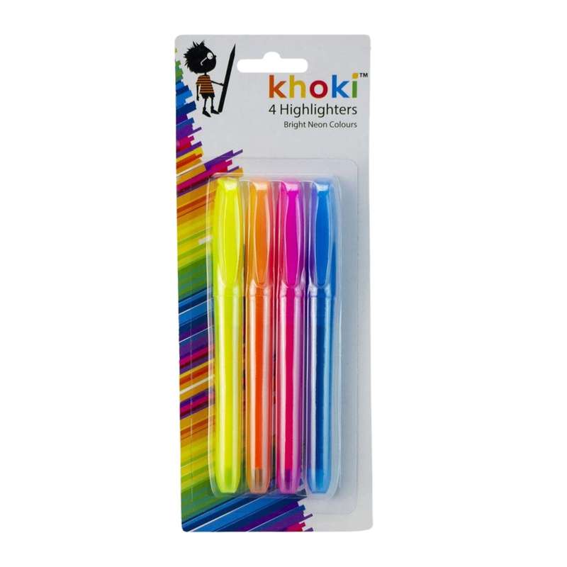 Khoki - 4 Highlighters Bright Neon Colours