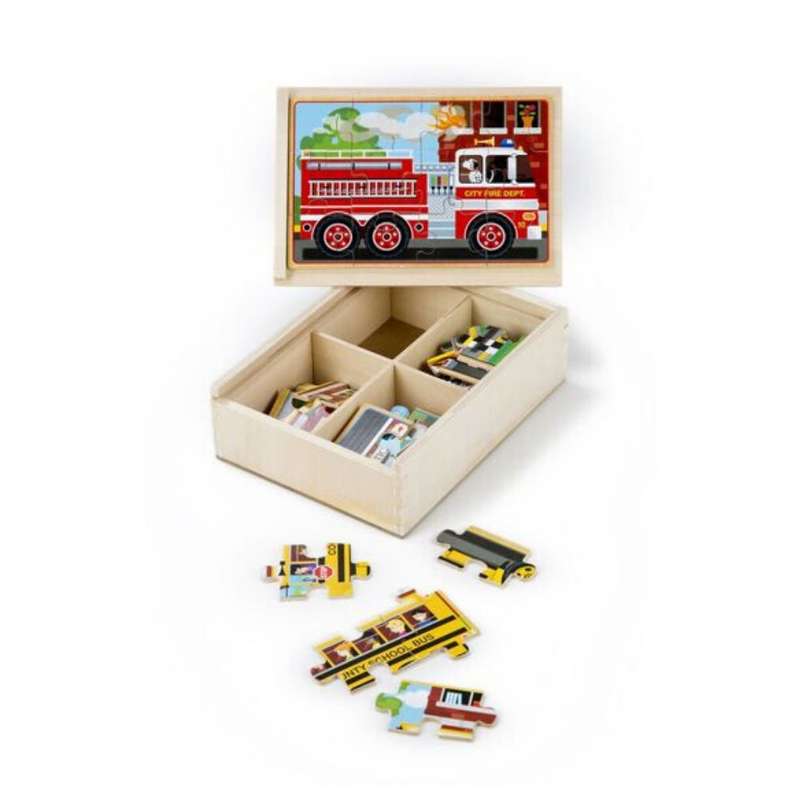 Melissa & Doug Vehicles 4-in-1 Wooden Jigsaw Puzzles in a Storage Box
