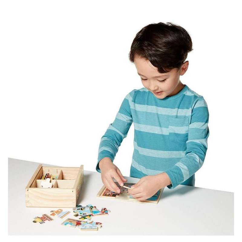 Melissa & Doug Vehicles 4-in-1 Wooden Jigsaw Puzzles in a Storage Box