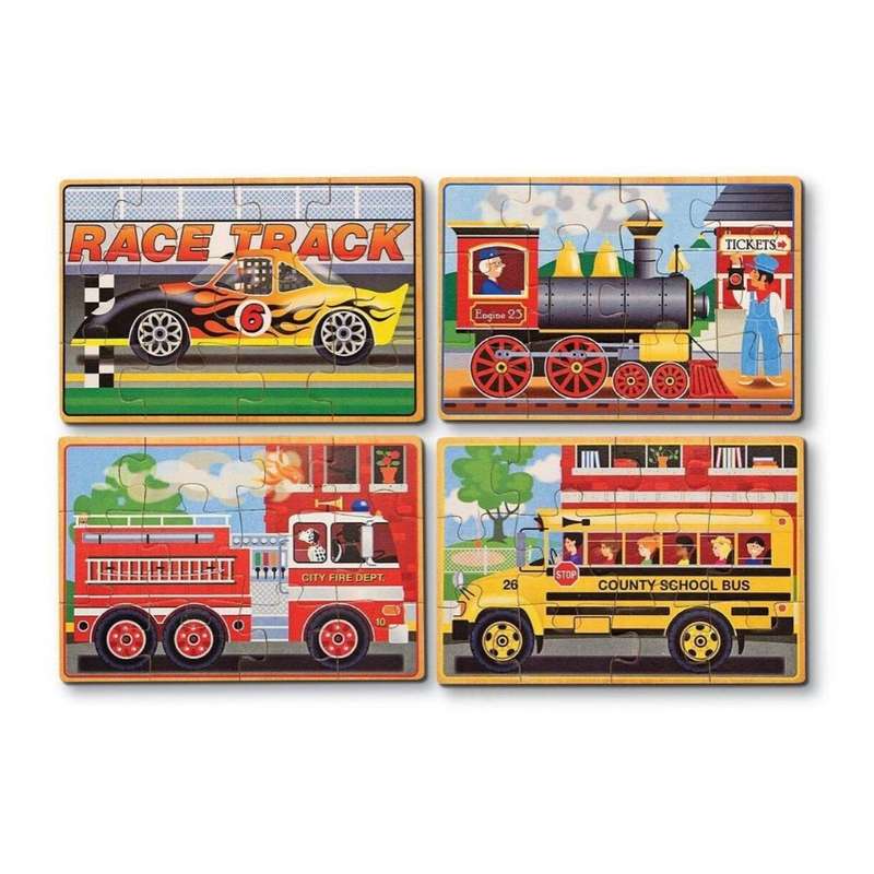 Melissa & Doug Vehicles 4-in-1 Wooden Jigsaw Puzzles in a Storage Box