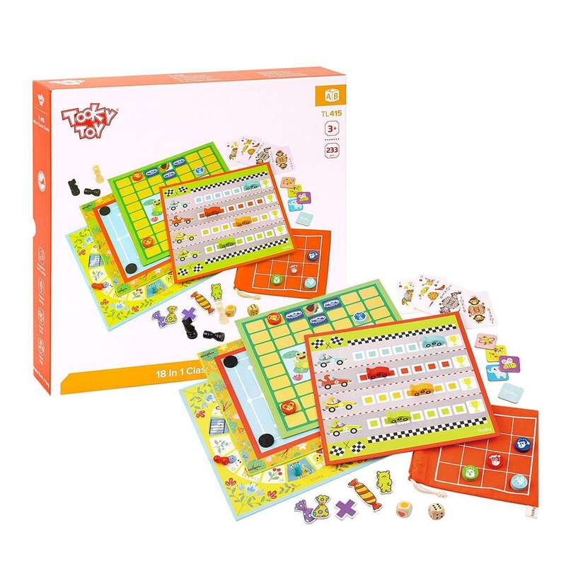 TookyToy 18-in-1 Classic Family Board Game Set