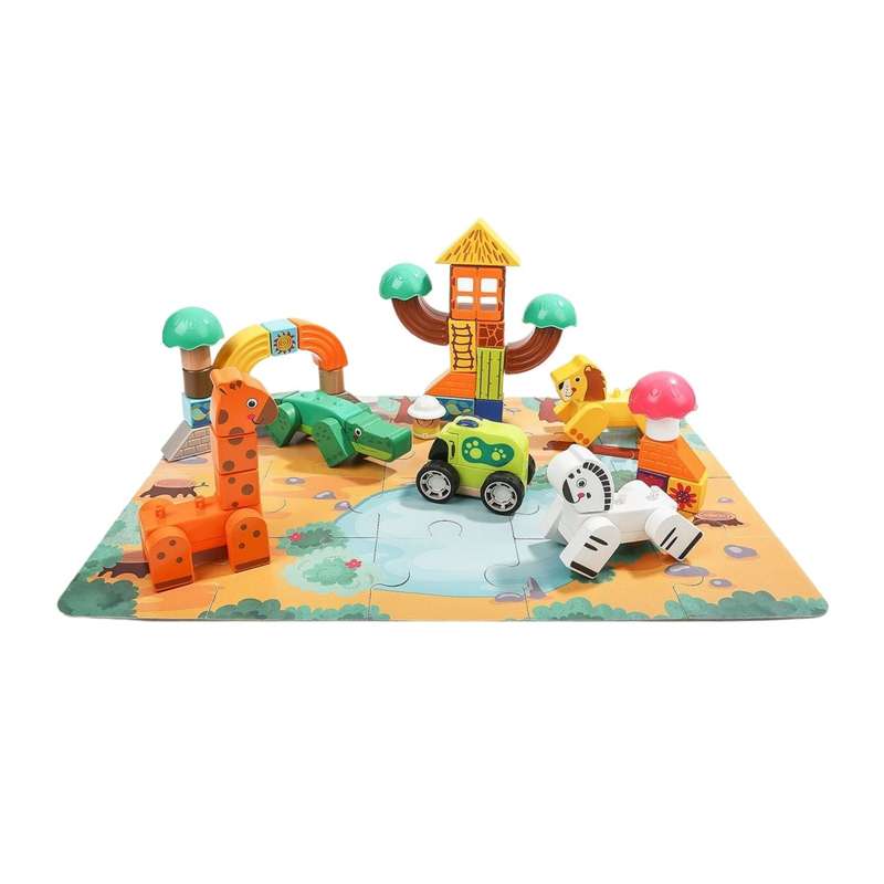 Topbright Wooden Building Blocks with Puzzle Safari 82pcs (120413)