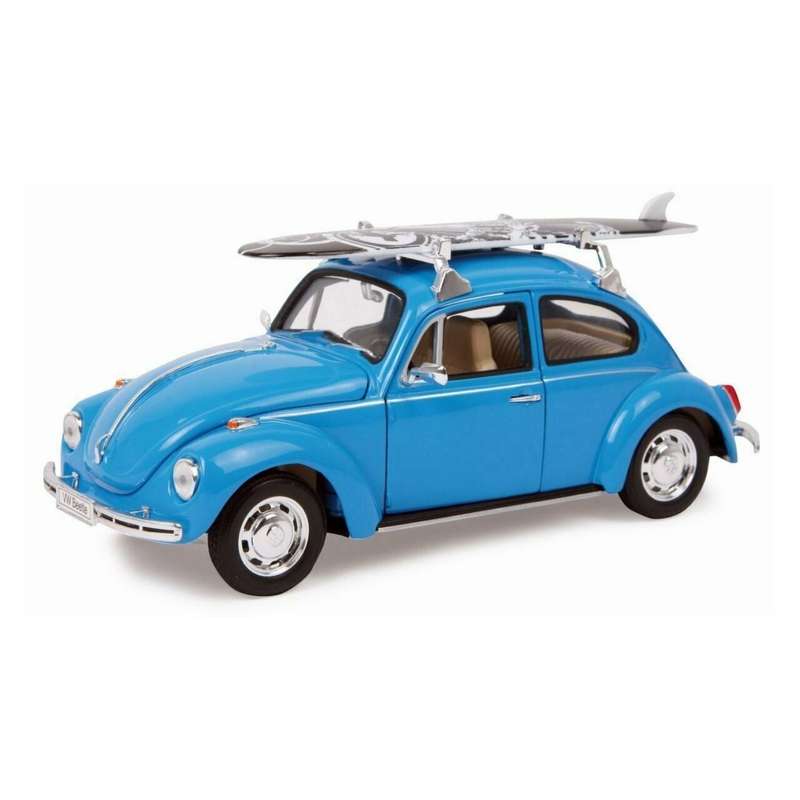 Welly Volkswagen Beetle Hard Top W/Surfboard Blue 1:24 Scale Diecast Car