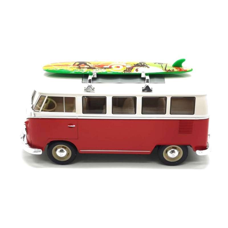 Welly Volkswagen T1 Bus With Surfboard Red 1963 1:24 Scale Diecast Car