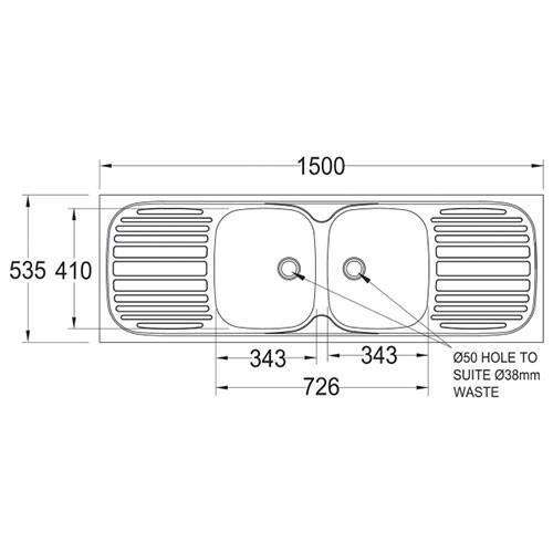 Trendline 722 "Sit On" Sink DCB | 1500mm x 535mm