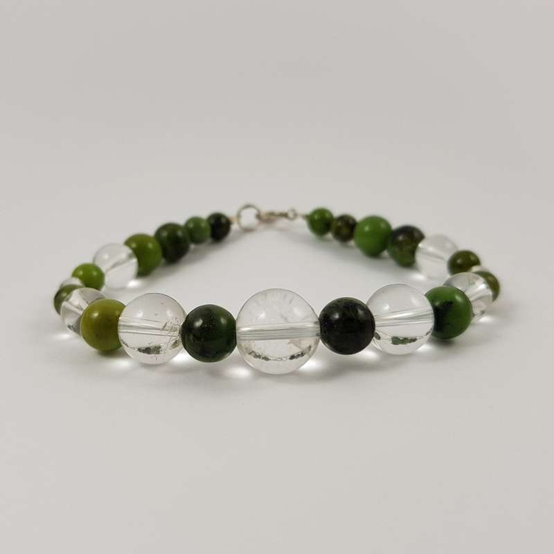Nephrite & Clear Quartz Sterling Silver Bracelet