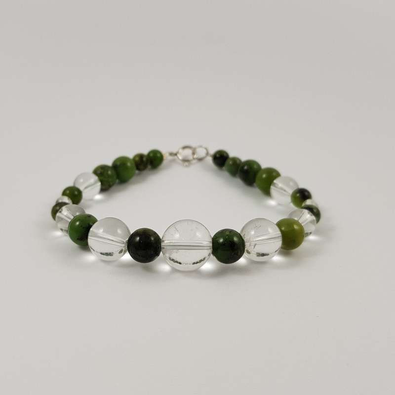 Nephrite & Clear Quartz Sterling Silver Bracelet