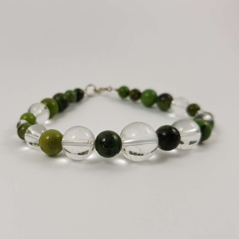 Nephrite & Clear Quartz Sterling Silver Bracelet