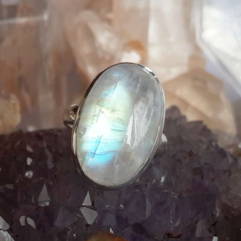 Blue Fire Moonstone Ring - 18.2 mm