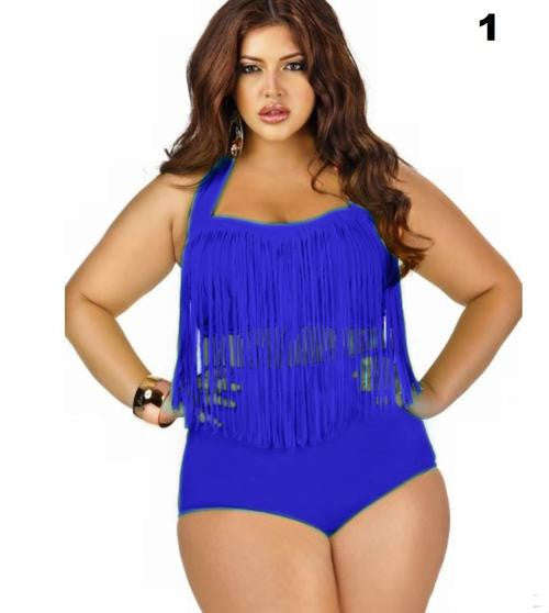Plus size high waisted tassel bikini set - 2XL / 1