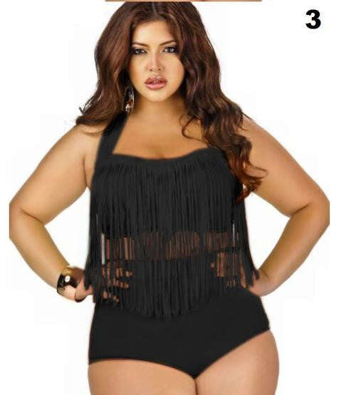 Plus size high waisted tassel bikini set - L / 3