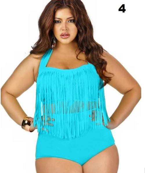 Plus size high waisted tassel bikini set - XL / 4