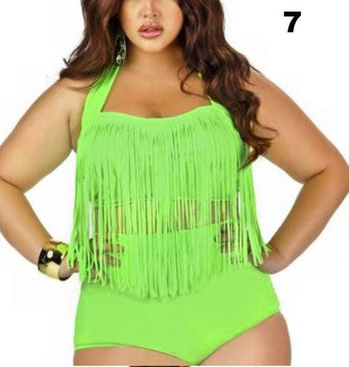 Plus size high waisted tassel bikini set - L / 7