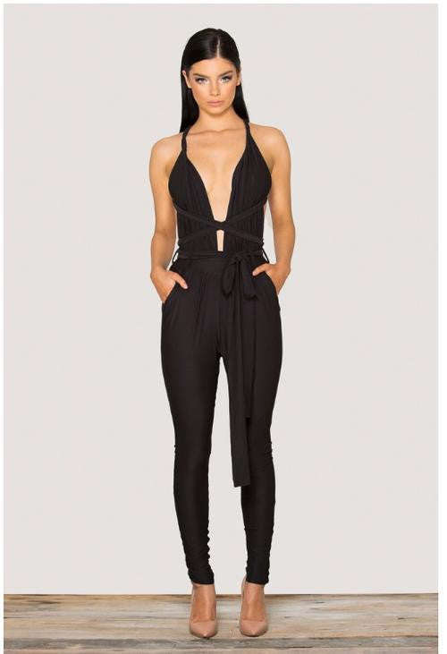 Ladies backless jumpsuit - S / Black