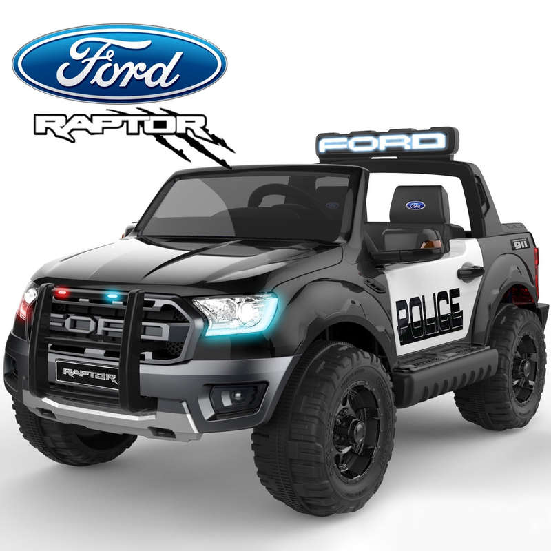 *NEW*  Police Ford Raptor  - 2 seater kids electric ride on car rubber tyres-black