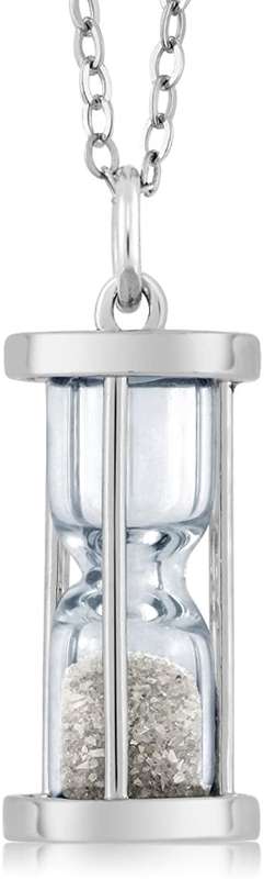 925 Sterling Silver Genuine Diamond Dust Hourglass Pendant Necklace (0.50 Ct, With 18 Inch Chain)