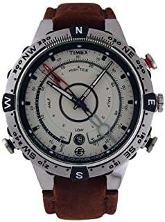 Timex Men`s T2N721 Intelligent Quartz Compass Tide Temperature Silver Case Brown Strap Watch