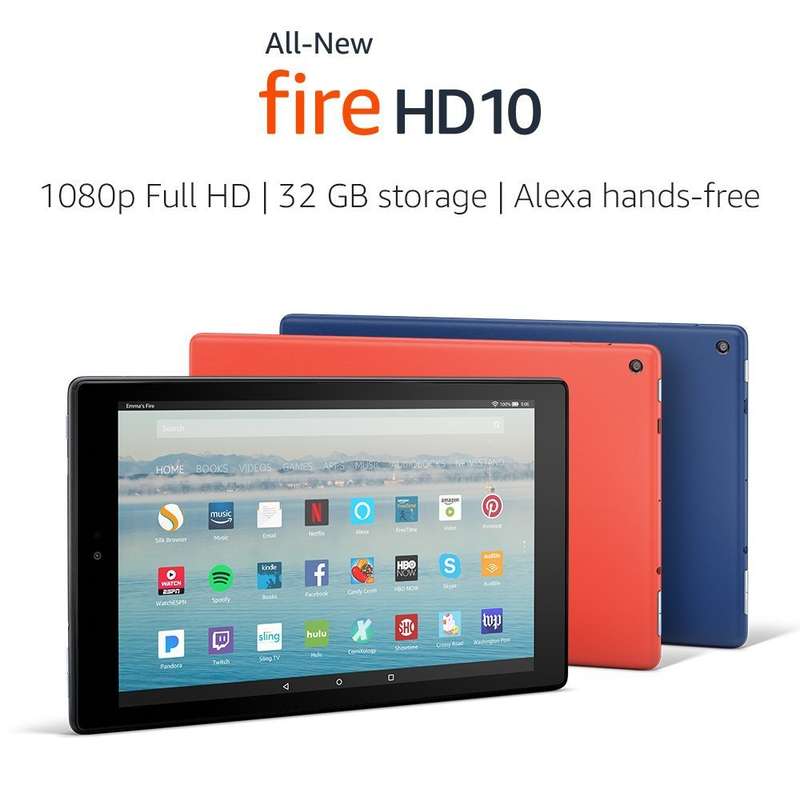 Fire HD 10 Tablet with Alexa Hands-Free, 10.1" 1080p Full HD Display, 32 GB, Punch Red