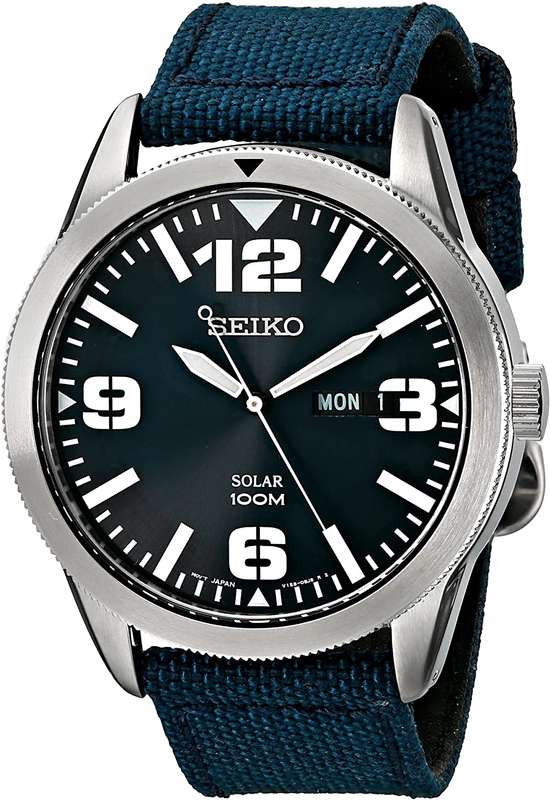 Seiko Men's SNE329 Solar-Powered Stainless Steel Watch with Blue Nylon Band**FREE SHIPPING IN STO...