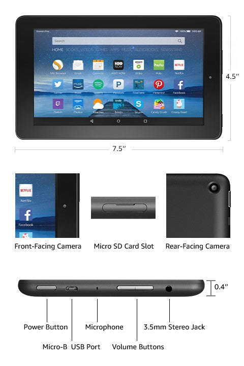 **FREE SHIPPING IN STOCK**Amazon Kindle Fire 7" 16GB - 5th Generation 2015 Model Black - WiFi (In...