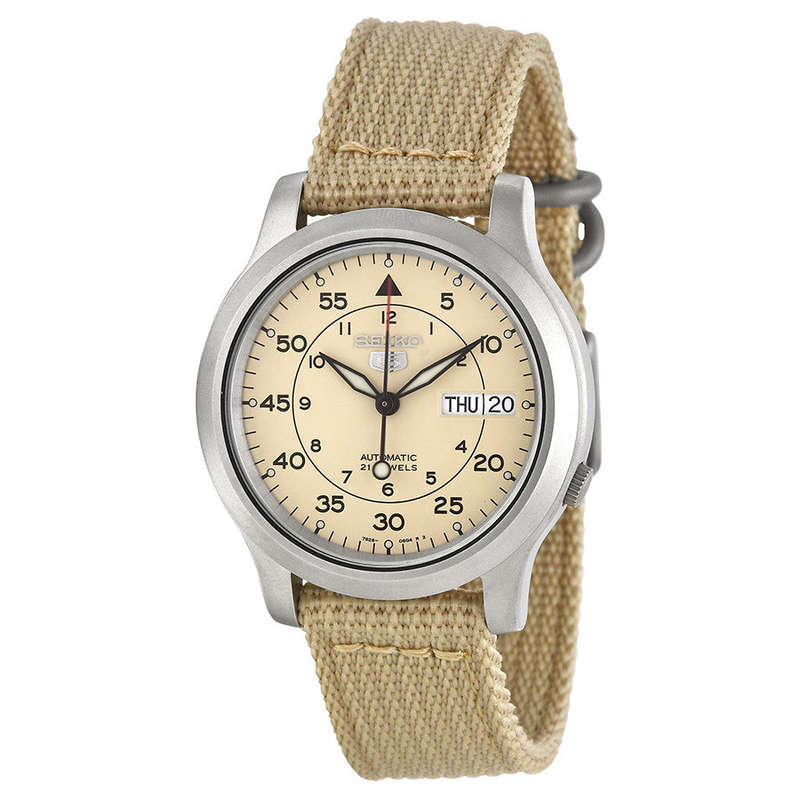 Seiko Men's SNK803 Seiko 5 Automatic Watch with Beige Canvas Strap