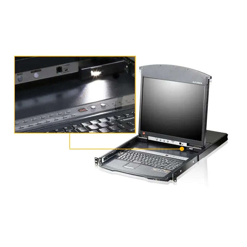 8-port 17'' Dual Rail LCD IP Cat5 KVM - D.Rail LCD KVM IP SW. W/(USKB/SPKB)/W/(US/EU) CORD