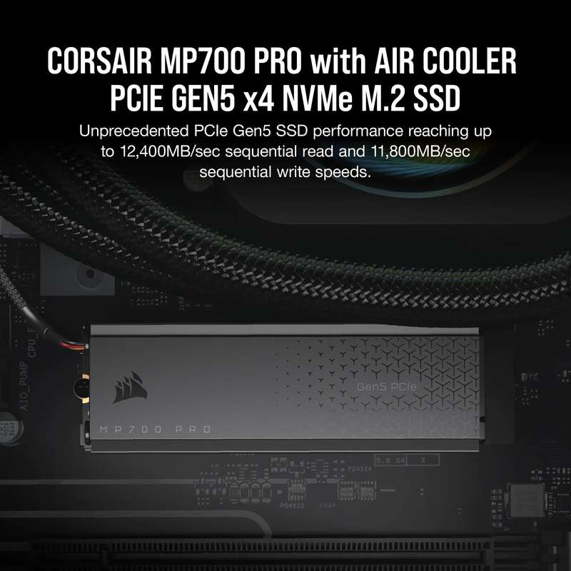 Corsair MP700 PRO 2TB M.2 NVMe PCIe Gen. 5 x4 SSD with Cooler; Read Up To 12 400MB/s; Write up to...