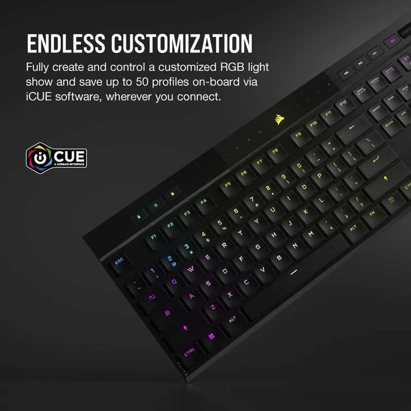 Corsair K100 AIR WIRELESS RGB Ultra-Thin Mechanical Gaming Keyboard - CHERRY MX Ultra Low Profile...