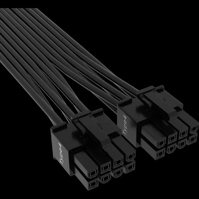 Corsair Premium Individually Sleeved 12+4pin PCIe Gen 5 12VHPWR 600W cable; Type 4; Black.