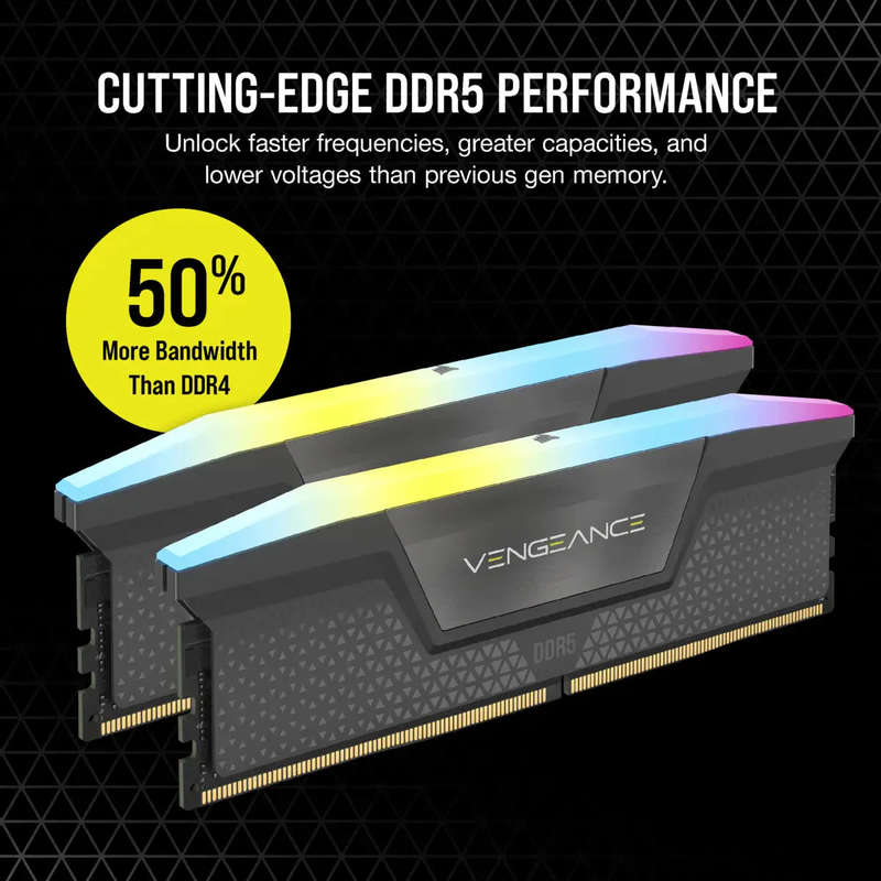 Corsair VENGEANCE RGB DDR5 32GB (2 x 16GB) DDR5 5200 CL40-40-40-77 1.25V Intel XMP & AMD EXPO - G...