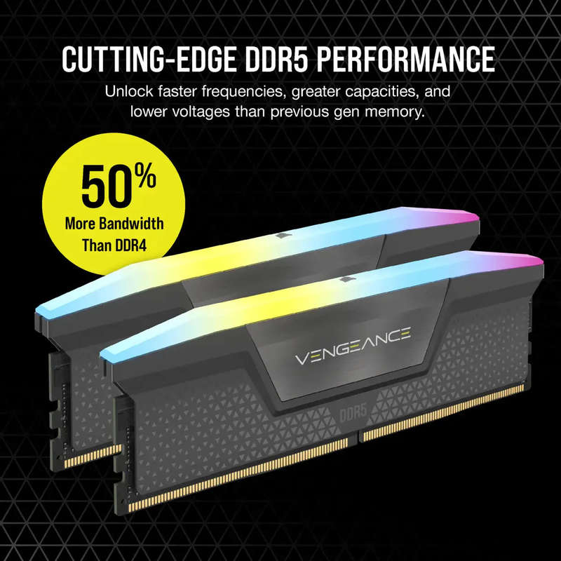 Corsair VENGEANCE RGB DDR5 32GB (2 x 16GB) DDR5 5200 CL40-40-40-77 1.25V Intel XMP & AMD EXPO - G...