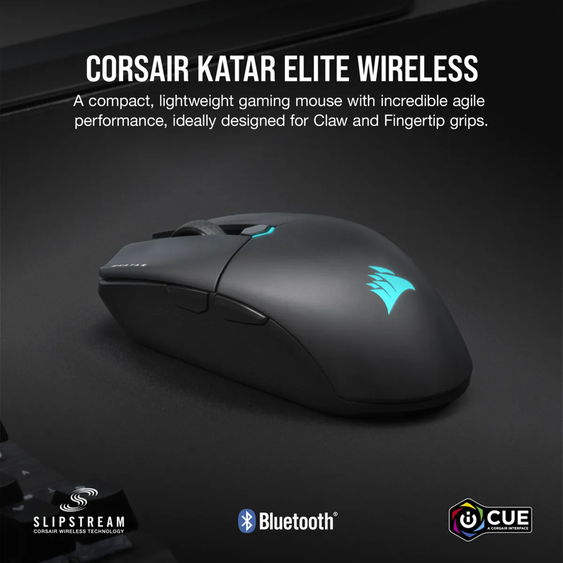 Corsair KATAR ELITE Wireless Ultra-Light Gaming Mouse; 26000 DPI; Black.