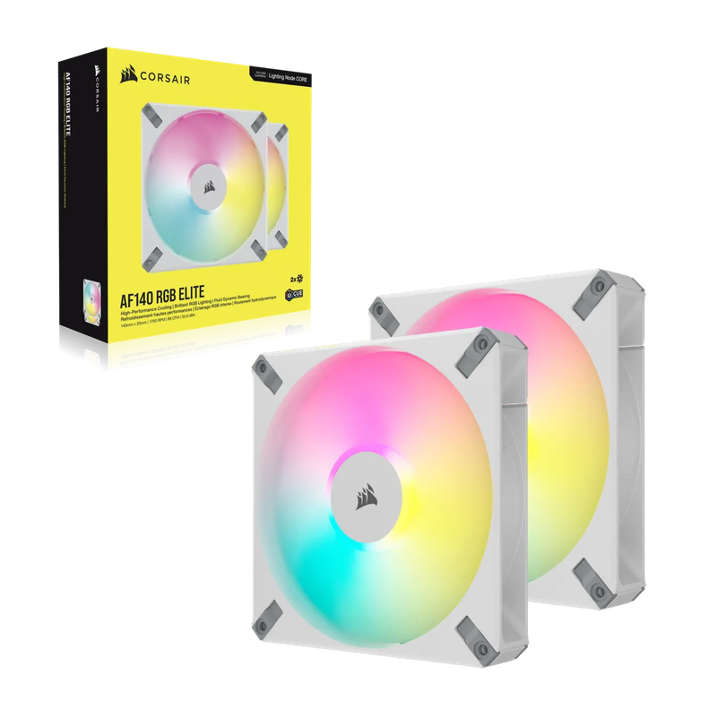 CORSAIR AF ELITE Series; AF140 RGB ELITE WHITE; 140mm Fluid Dynamic RGB Fan with AirGuide; Dual P...