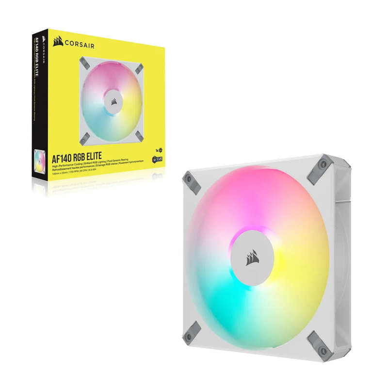 CORSAIR AF ELITE Series; AF140 RGB ELITE WHITE; 140mm Fluid Dynamic RGB Fan with AirGuide; Single...